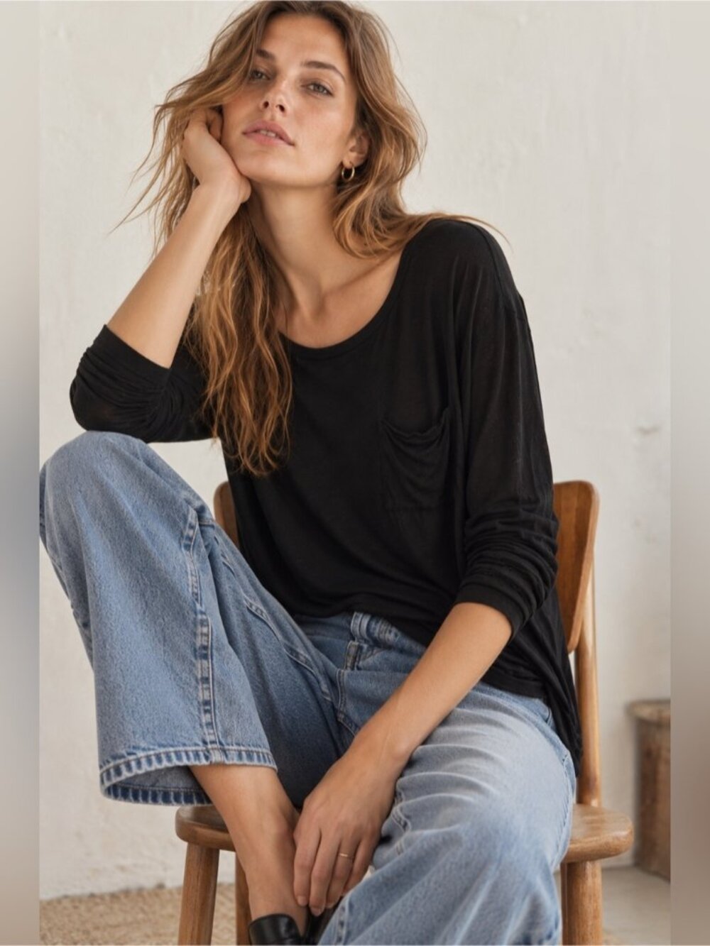 Madewell 1937 Black Long Sleeve Pocket Top – Size M
